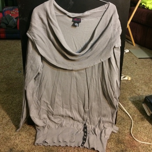 Grey oversized cowl neck sweater from Torrid