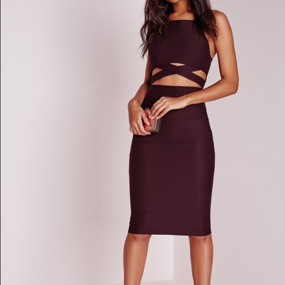 Missguided Cross Over Waist Midi Dress Dark Purple