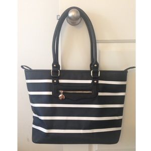 Black and white striped tote