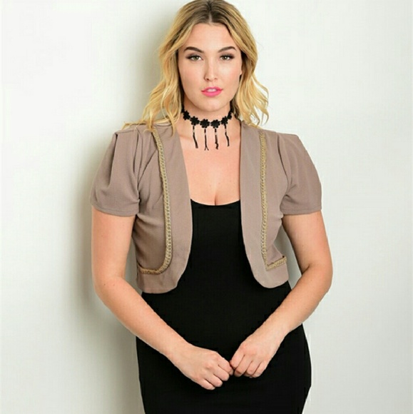 Mocha Bolero Jacket With Chain Trim - Plus Size