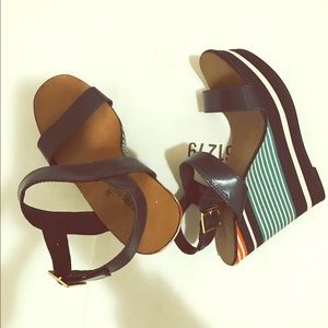 Blue platform wedge sandals!!