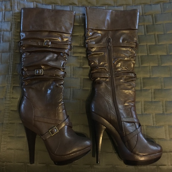 Chocolate knee high platform boot.