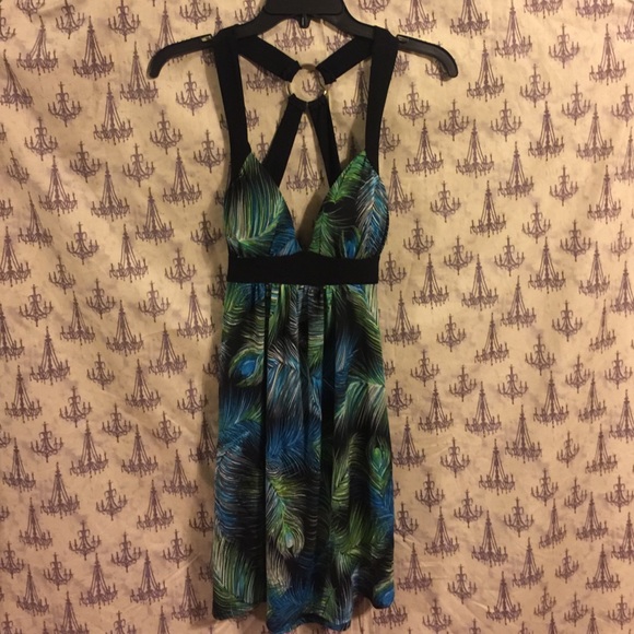 Peacock mini dress.