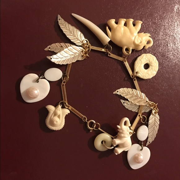 Beautiful White Faux Ivory Gold Elephant Bracelet!