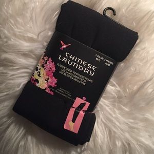 Chinese Laundry black fleece-lined footless tights