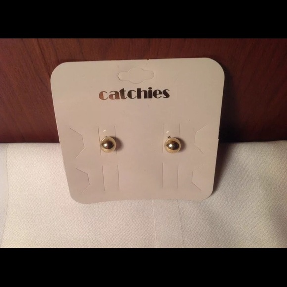 Gold Plated Polished Ball Bead Stud Earrings - Picture 1 of 1