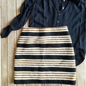 Ann Taylor LOFT Mini Skirt Gold, Black Stripes
