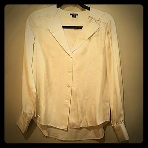 Theory off-white silk long-sleeve blouse