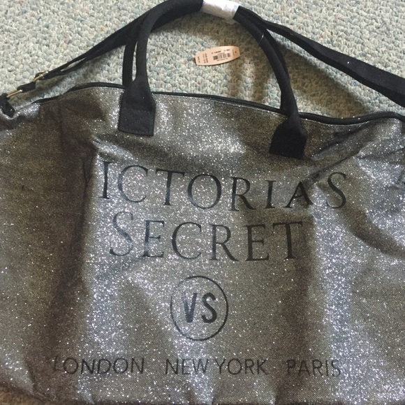 Large grey and black glitter Victoria's Secret bag
