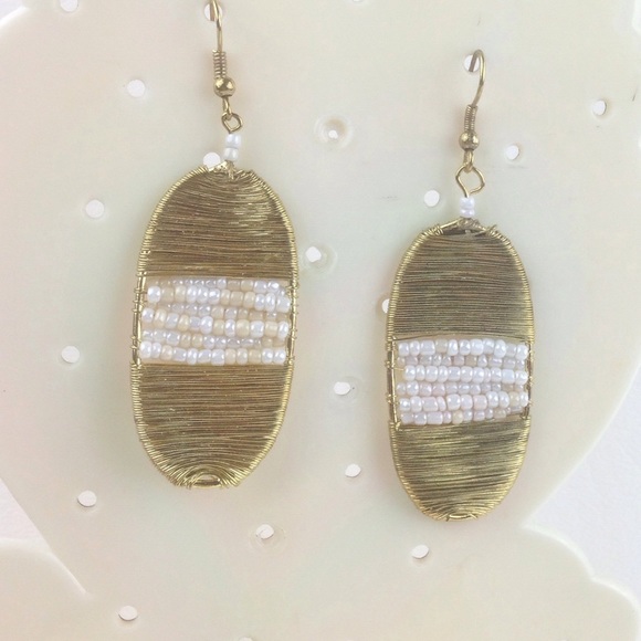 Jewelry - DYTt3 gold wire wrapped oval earrings w pearls Jewelry - DYTt3 gold wire wrapped oval earrings w pearls