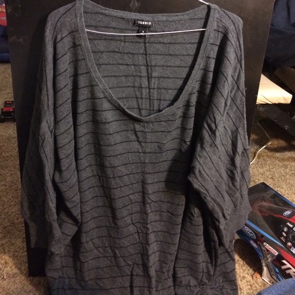 3/4 Sleeve Cinch Tie Sides Stripped Torrid Sweater
