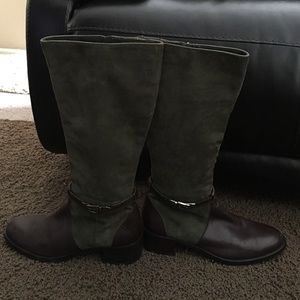 Olive green and brown fall boots