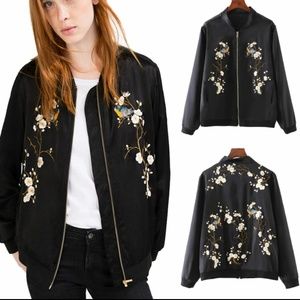 Japanese black embroidered satin bomber jacket