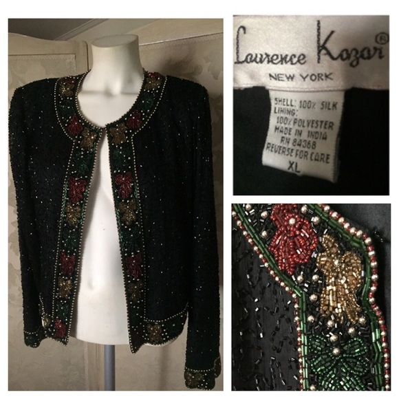 Vintage Jackets & Blazers - Vintage Beaded Holiday Open Jacket Laurence Kazar