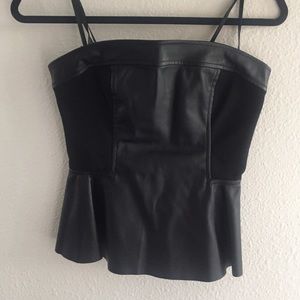 BCBGeneration Faux Leather Strapless Peplum Top