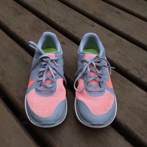 Coral and grey Nikes