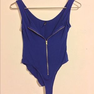 Blue zipper body suit