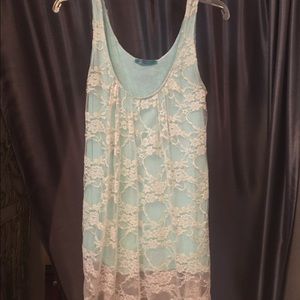 Mint and cream lace tank top