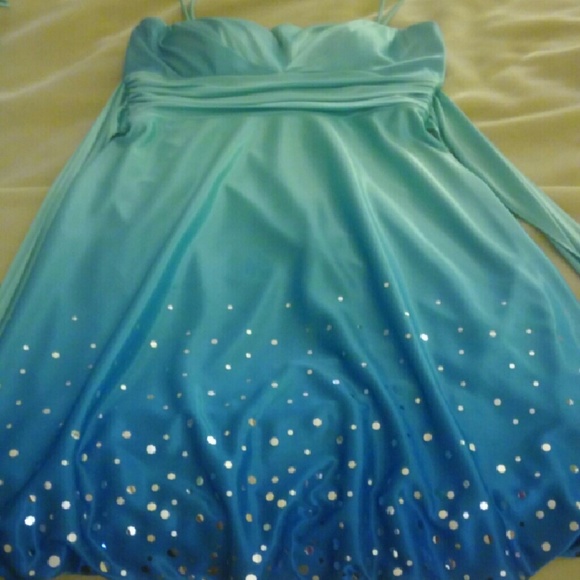 Evening dress Teal with silver specks