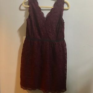 Wine lace v neck sheath dress holiday party