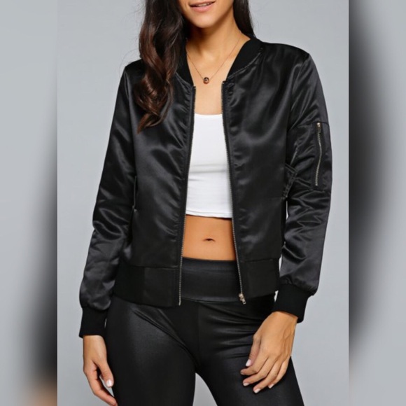 Black Satin Bomber Jacket