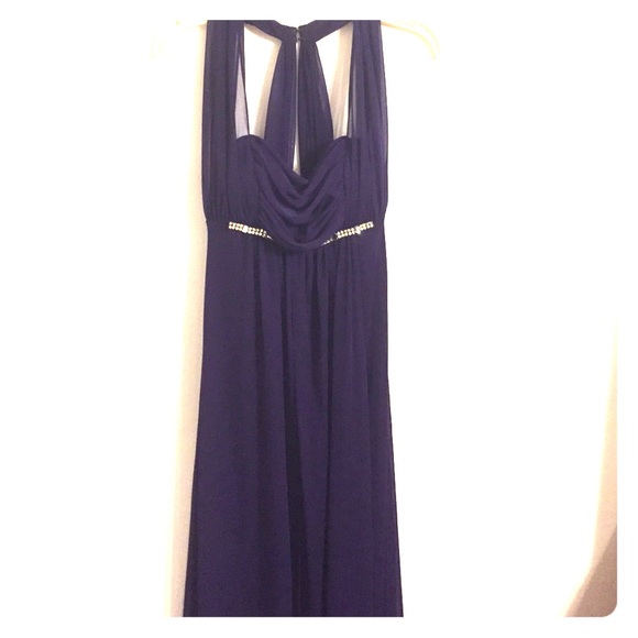 Formal floor-length purple dress with gems