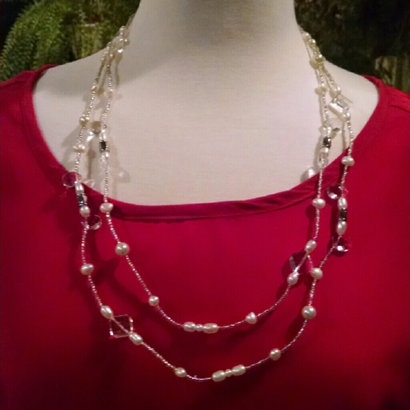 56" Beaded Necklace with Clear Charms. NWT
