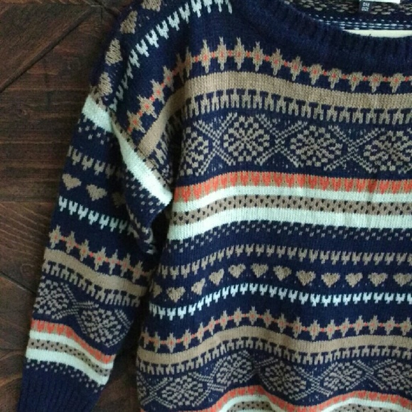 Blue Orange Knit Heart Winter Striped Sweater - Picture 6 of 6