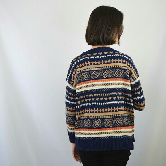 Blue Orange Knit Heart Winter Striped Sweater - Picture 4 of 6