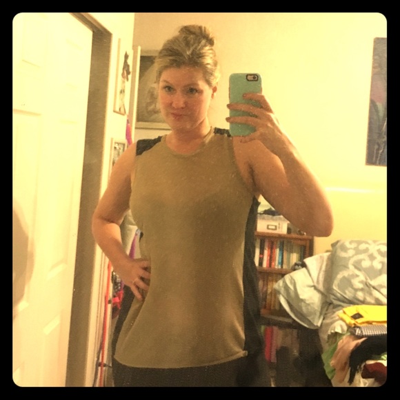 Tan and black color block tank