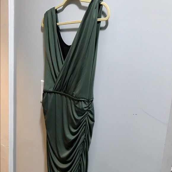 Rachel Roy green ruched draped cocktail dress