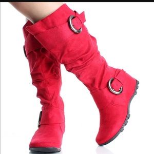 Red Suede Scrunched boots