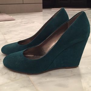 Teal suede wedges
