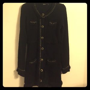 Steampunk long black sweater w/ gold trim