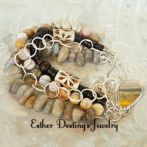 Boho Rare Bumblebee Jasper 4 Strand Bangle - Picture 2 of 4