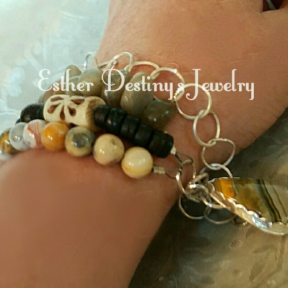 Boho Rare Bumblebee Jasper 4 Strand Bangle - Picture 3 of 4