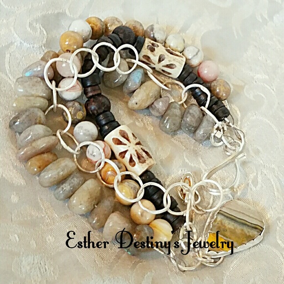 Boho Rare Bumblebee Jasper 4 Strand Bangle - Picture 4 of 4