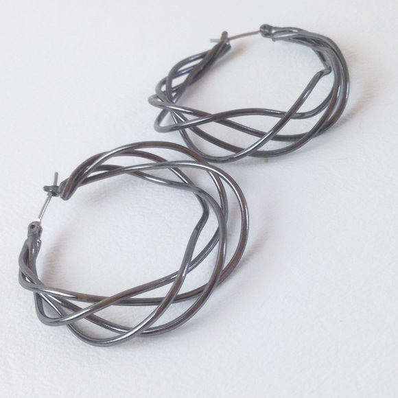 Jewelry - DYTt2 brushed silver / gray hoop earrings Jewelry - DYTt2 brushed silver / gray hoop earrings