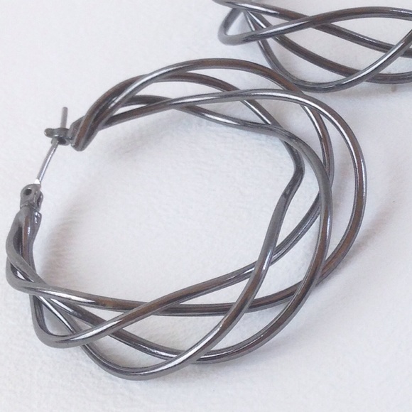 Jewelry - DYTt2 brushed silver / gray hoop earrings Jewelry - DYTt2 brushed silver / gray hoop earrings