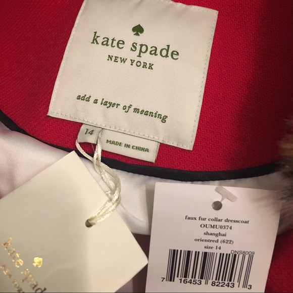 Kate Spade Red Wool Dress Coat Faux Fur Collar 14 - Picture 4 of 4
