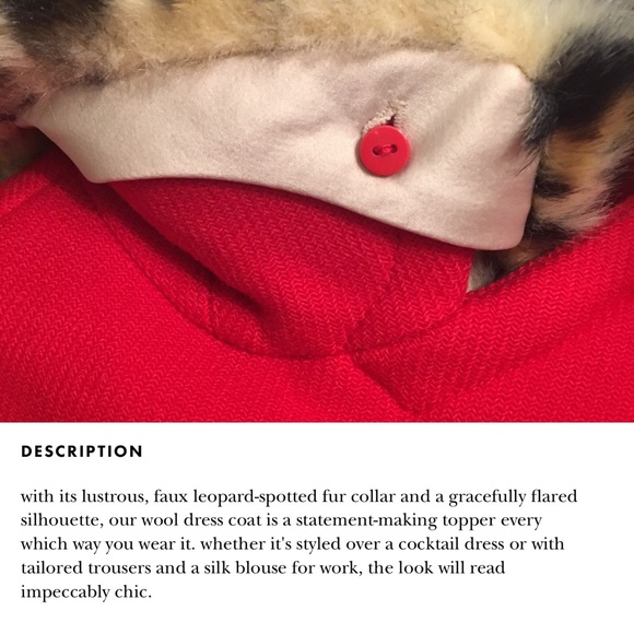 Kate Spade Red Wool Dress Coat Faux Fur Collar 14 - Picture 3 of 4