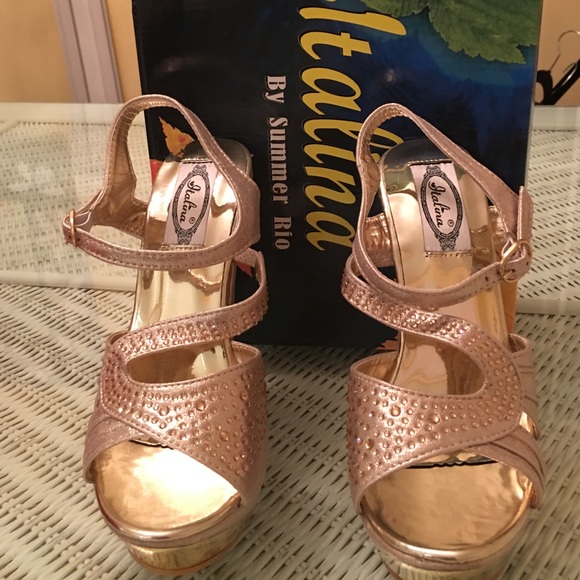 Champagne Rhinestone Platform Heels - Picture 2 of 3
