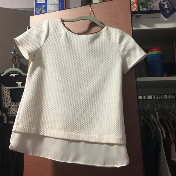 Cream top from WHBM with a leather trim on top