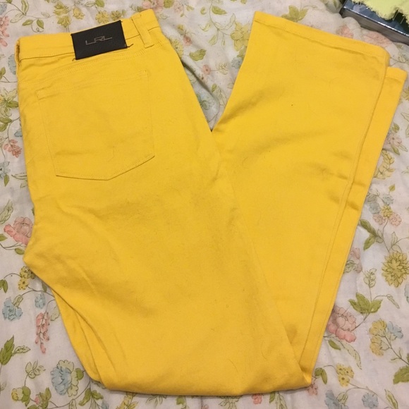 Bright yellow straight leg jeans
