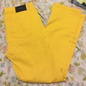 Bright yellow straight leg jeans