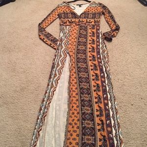 High slit maxi long sleeve elephant print f21