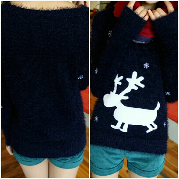 1 left🍭Final Sale🍭Reindeer fuzzy holiday sweater - Picture 3 of 4