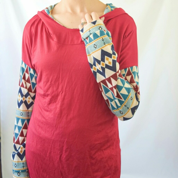Evelynn & Sage Sweaters - Red Tribal Print Hoodie