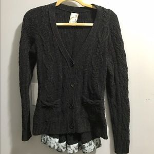 Anthropologie charcoal peplum cardigan sweater