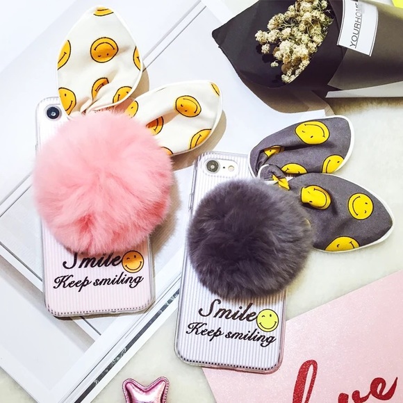 iPhone 7 Cute Furry rabbit ear smile phone case